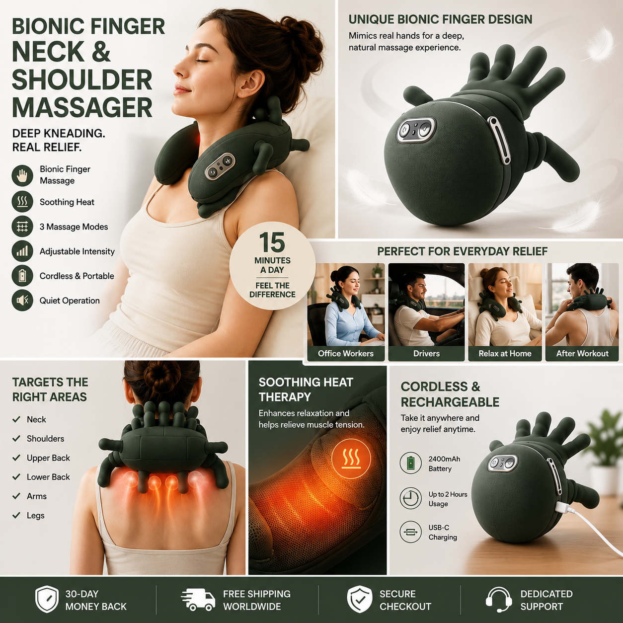 Bionic Finger Neck & Shoulder Massager with Heat