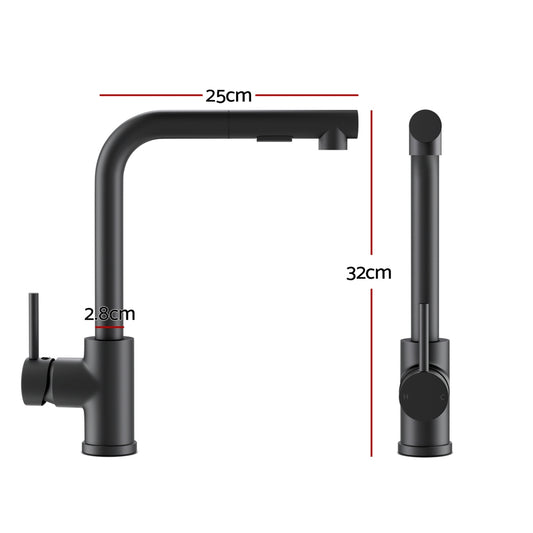 Cefito Kitchen Mixer Tap Pull Out Round 2 Mode Sink Basin Faucet Swivel WELS Black