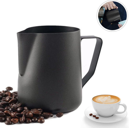 Milk frothing pitcher - Stainless Steel - Small milk jug - Milk pitcher - Milk frothing pitchers - Milk-Coffee frothing pitcher - 350ml - Espresso machine - Barista - Making coffee - Coffee - For making cappuccino-espresso - Black