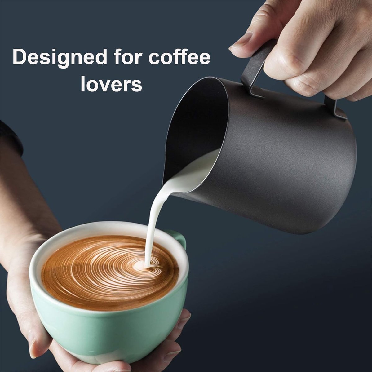 Milk frothing pitcher - Stainless Steel - Small milk jug - Milk pitcher - Milk frothing pitchers - Milk-Coffee frothing pitcher - 350ml - Espresso machine - Barista - Making coffee - Coffee - For making cappuccino-espresso - Black