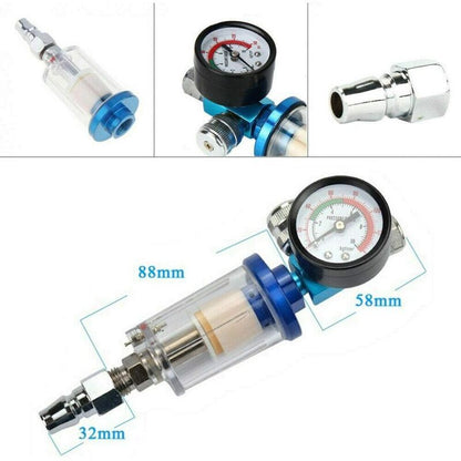 Pneumatic Spray Gun Regulator with Pressure Gauge Water Trap Air Filter Separator, 0.25 Inch