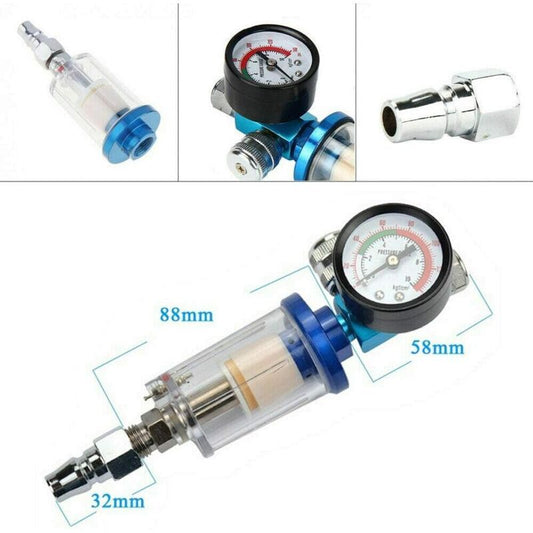 Pneumatic Spray Gun Regulator with Pressure Gauge Water Trap Air Filter Separator, 0.25 Inch