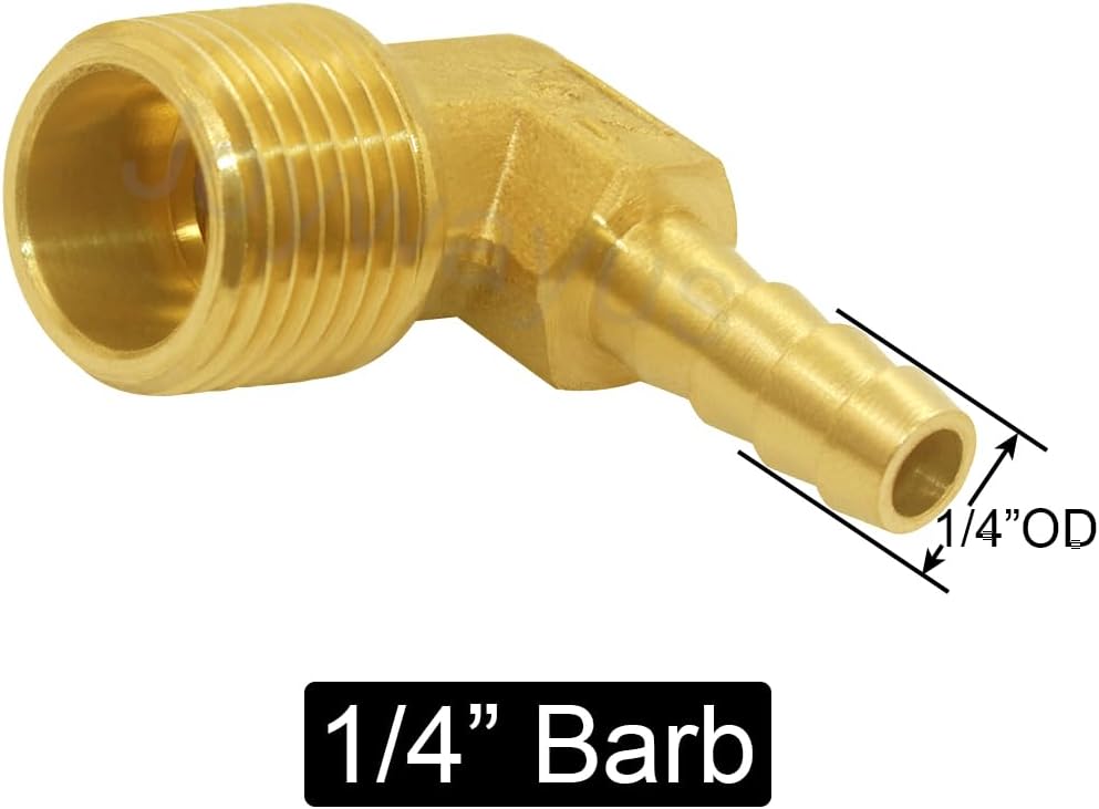 Brass Hose Fitting,90 Degree Elbow,1/4" Barb x 3/8" NPT Male Pipe Water/Fuel/Air (Pack of 2)