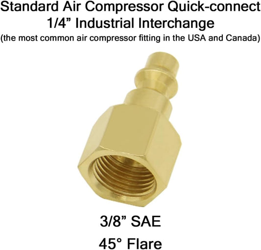 4PCS Air Plug to 3/8" Flare Female SAE Flare Fittings SAE 45° Female Industrial Brass Air Hose Quick Connect Air Fittings