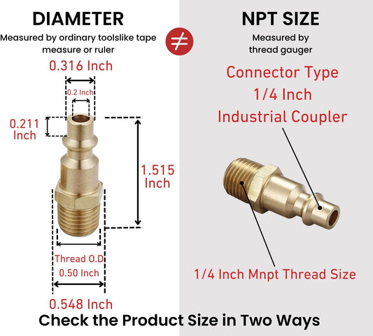 Brass 1/4-Inch NPT Male Industrial Air Hose Quick Connect Adapter, Air Coupler and Plug Kit, Air Compressor Fittings, 10pcs (Male NPT)