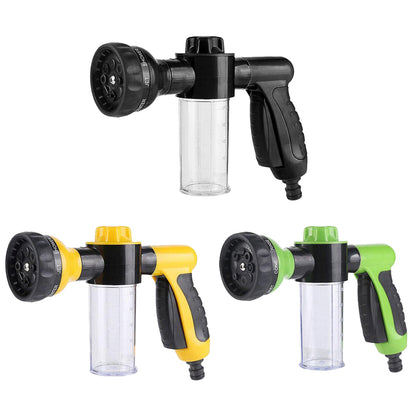 Washing Nozzle Plant Pet Hose 8-Mode Garden Car Water Foam Sprayer Soap Dispenser - Yellow
