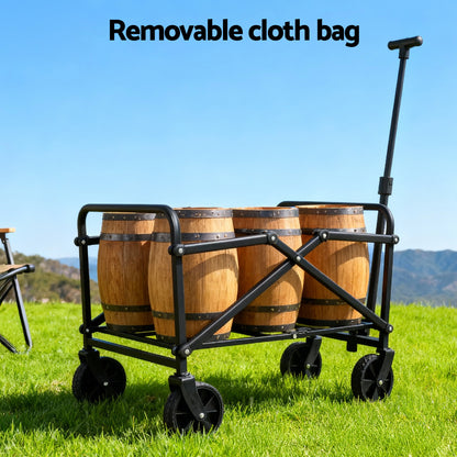 Gardeon Garden Cart Folding Trolley Camping Wagon Barrow Outdoor Beach Beige