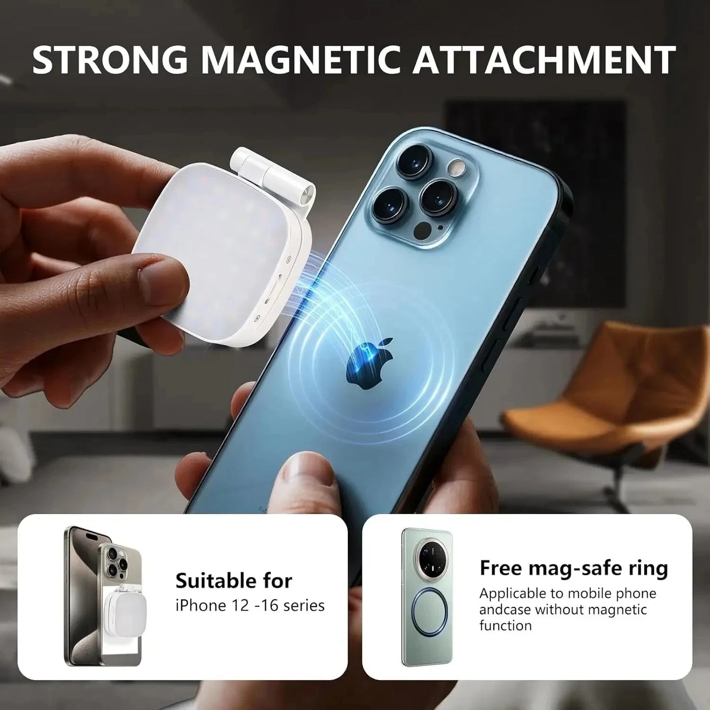 SnapGlow Portable Magnetic Selfie Ring Light with Mirror